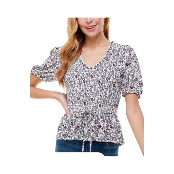 Kingston Grey Juniors Boho Floral Peplum Top NWT Size L - Picture 1 of 9